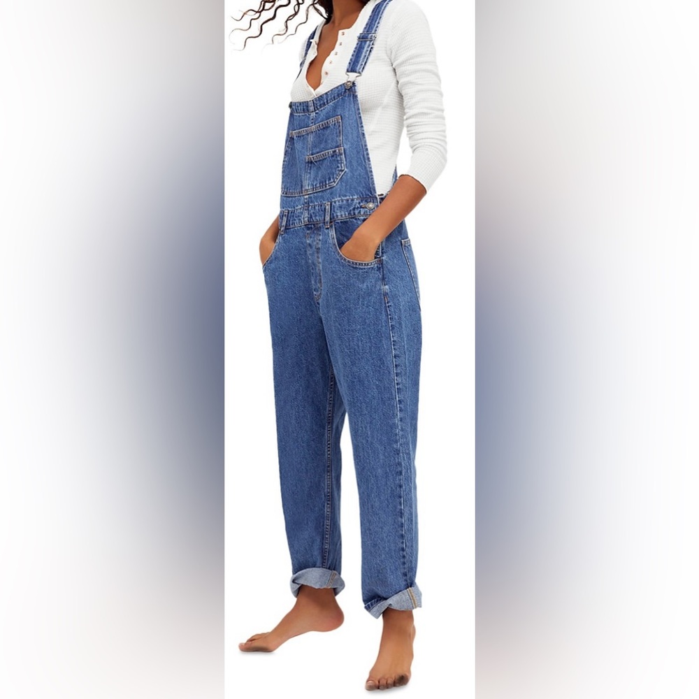 NEW NWT We The Free People Ziggy Denim Jean Overalls S Small Sapphire Blue
